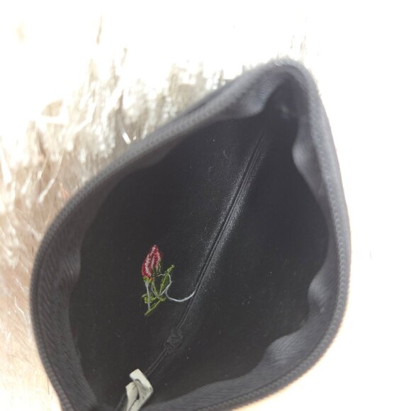 Black Keychain Coin Purse Pouch with Embroidered Red Rose Flower - Picture 5 of 8